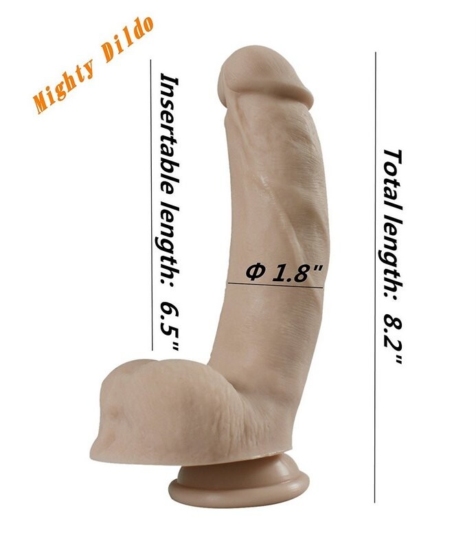 Pênis realista curvado Mighty Man Spesical de 8,2 com textura de veias, com bolas e ventosa forte