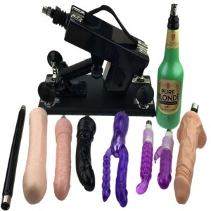 Máquina de sexo para masturbação de casais com copo vaginal e 8 anexos de dildo preto