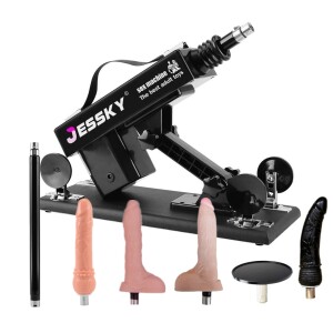 Máquina de Sexo Automática para Mulheres JESSKY com Conector 3XLR e Ventosa, e 6 Peças de Acessórios