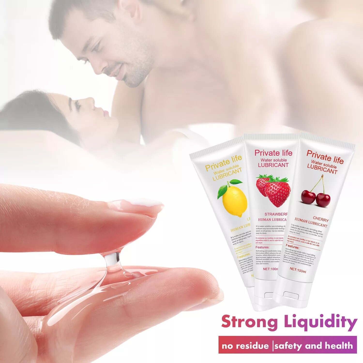 Lubrifiant Personnel Aromatisé aux Fruits à Base d'Eau - Lubrifiant Comestible pour une Utilisation Anale et Vaginale Intime, Orgasme Amélioré - 100ml