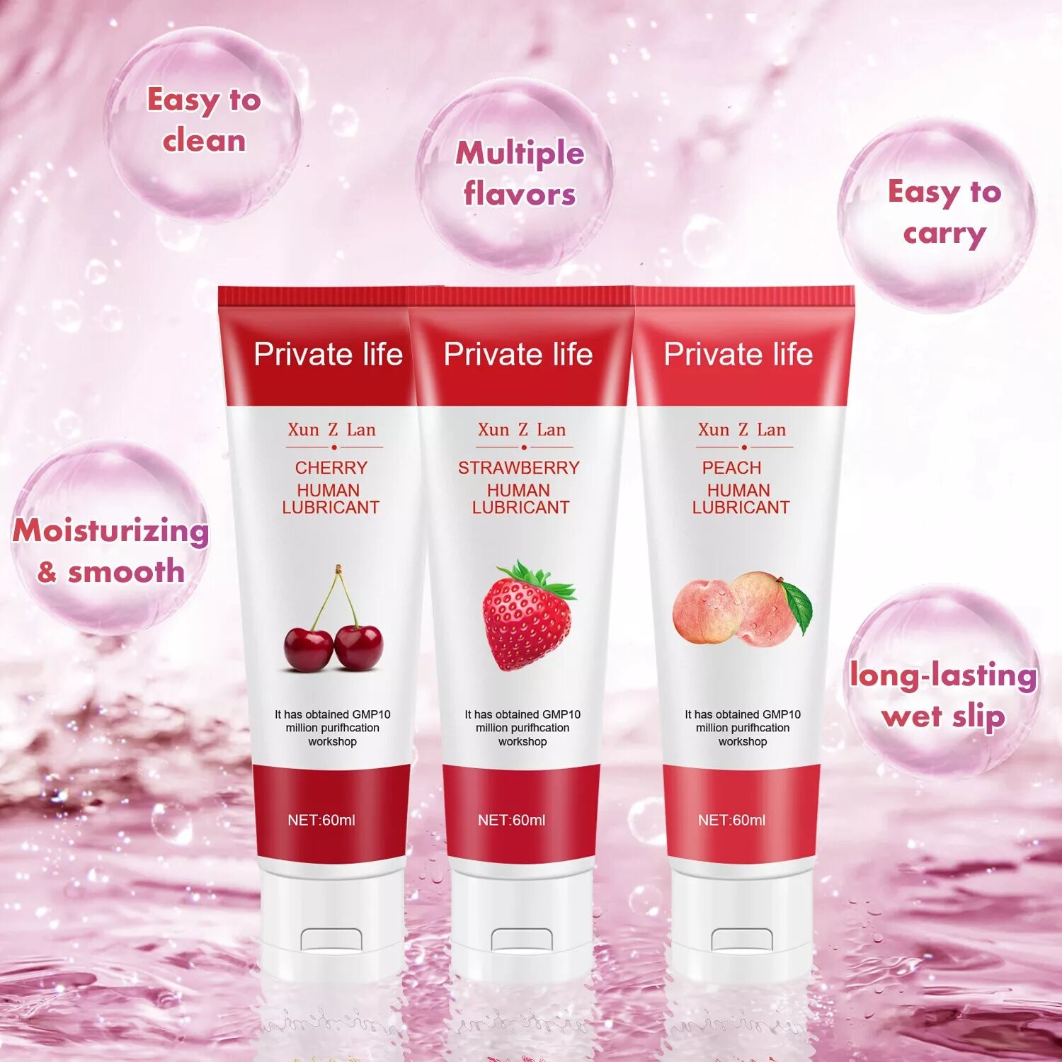 Lubrifiant personnel comestible aromatisé aux fruits pour sexe oral - Lubrifiant à base d'eau pour fantasmes sexuels et orgasmes intenses - 60ml