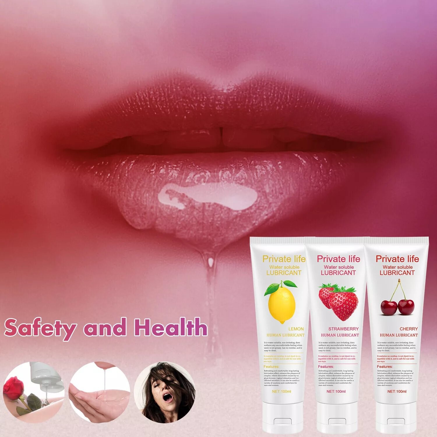 Lubricante Personal a Base de Agua Sabor Fruta - Lubricante Comestible para Uso Anal y Vaginal Íntimo, Orgasmó Mejorado - 100ml