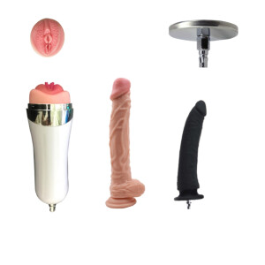 JESSKY 4 piezas de accesorios para máquina sexual con conector rápido de aire, 2 X dildo sexual, taza sexual, accesorio de ventosa