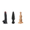 JESSKY 3PIECE Breótáine do Theagchumadóir Gnéas Ceangal Aeró Pras Air, 1 Dildo Dubh, 2 X Dildo Gnéas Anal